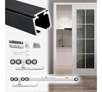 binario per porta scorrevole Kit di Ferramenta per Porte Scorrevoli Silenziose, Binario per Porte Scorrevoli con Funzione Tampone, Sistema Binari Porte Scorrevoli Lisce(Black,110in/279cm)