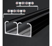 Binario per porta scorrevole Kit Di Ferramenta Porta Del Fienile Con Bypass A Doppio Binario Nero, Set Binari Nascosti Chiusura Ammortizzata - Scorrimento Fluido E Silenzioso(110in/9.2ft/279cm)