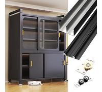 Binario per Porta Scorrevole Kit Ferramenta Porta Fienile Nera Mobiletto Portaoggetti, Binario Scorrevole Liscio Porta Zanzariera Rulli Ottone, Kit Binario Doppio Porte Scorrevoli(132cm(52"))