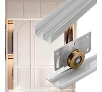 Binario per Porta Scorrevole Porta Scorrevole Personalizzabile Doppio Binario Rulli Ottone, Kit Ferramenta Porte Fienile Silenziose Lisce, Binario Anti-inciampo Porte Armadi(250cm(98 3/8"))