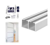 binario per porta scorrevole Porta Scorrevole Scorrevole A Doppio Binario con Ferramenta, Binario per Porta Bypass per Armadio Silenzioso e Resistente Porte in Legno(Silver,190cm/74.8in)