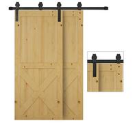 Binario per Porte Scorrevoli 200x0,6x4 cm con Kit di Accessori Nero