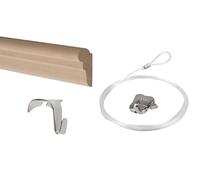 binario per quadri in legno - Binari per appendere - windsor 120 cm + gancio laterale alu + cavo con passante 150 cm + gancio per appendere la cerniera (set completo)