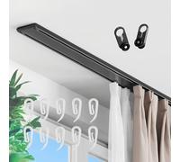 Binario per tenda a 2 binari, preforato, in alluminio, con rulli silenziosi e ganci, per divisori, balconi, uffici (colore: grigio, 340 cm)