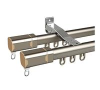 Binario per tenda a 2 strati, montaggio a soffitto/parete, in alluminio, con rulli silenziosi, ideale per divisori, tende per la privacy, ufficio e soggiorno, champagne-B, 5 m (4 x 1,25 m)