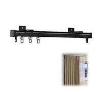 Binario per tenda in alluminio per finestre a golfo, montaggio a parete e a soffitto con ganci, ideale per divisori per camera da letto, colore nero ed elegante soluzione per il trattamento delle