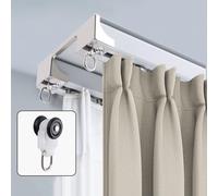 Binario per tende a doppio binario in alluminio resistente, montaggio a soffitto, divisorio per soggiorno, camera da letto, doccia, durevole binario per tenda a doppia fila (bianco, 2,1 m)