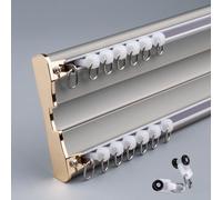 Binario per tende a doppio binario per montaggio a soffitto o parete, resistente, per soggiorno, camera da letto, ospedale, facile da installare (grigio chiaro, 4,4 m)