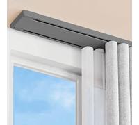 Binario per tende a doppio binario resistente, montaggio a soffitto, silenzioso, divisorio per camera da letto, soggiorno, ospedali, 1,5 m (grigio)