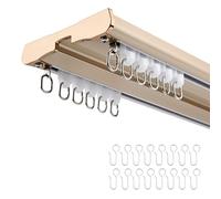 Binario per Tende Doppia Fila, Binario Tenda Scorrevoli con Rulli Silenziosi Bastone per Tende In Alluminio da Soffitto Completo di tutti gli accessori per la casa in Ufficio divisore(Oro,170CM)