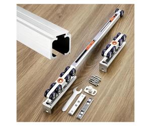 Binario Porta Scorrevole Alluminio Con Soft Close E Rulli | Kit Guida 1/1.2/1.5/2/3/4m Con Rulli Silenziosi, Montaggio Superiore O Laterale Per Porte Armadio E Scorrevoli
