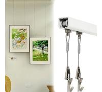Binario quadri Sistema di sospensione per quadri con binario resistente, kit per appendere quadri con binario cavi, regolabile filo metallico esposizione quadri(Ceiling mount,5ft/152cm track)