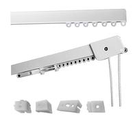 Binario Tenda Soffitto Lineare in Alluminio Bianco Personalizzabile, Completo di Accessori per Fissaggio, Movimento Manuale, Bastone Tende a Soffitto o Parete (180 CM, MOVIMENTO MANUALE SENZA CORDA)