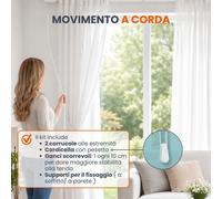 BINARIO TENDA SOFFITTO PARETE SCORRITENDA LINEARE ALLUMINIO BIANCO CORDA STRAPPO
