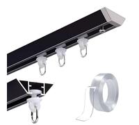 Binario Tende Soffitto Autoadesivo, Bastone Tende Alluminio, Riloga Scorritenda, Asta Divisorio Senza Trapano per Soggiorno Doccia Gazebo, Resistente, Silenzioso, 100-380cm(nero,250cm/8.2FT)