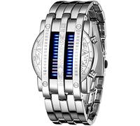 Binary Matrix Blue LED Digital Watch Mens Classic Creative Fashion Black Silver Orologio da polso
