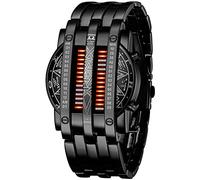 Binary Matrix orologio digitale da uomo con LED blu, classico, creativo, alla moda, placcato nero Black Red