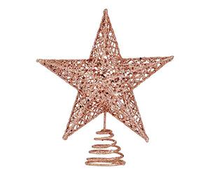 BinaryABC Puntale per albero di Natale, a forma di stella, decorazione scintillante per albero di Natale, 20 cm (oro rosa)