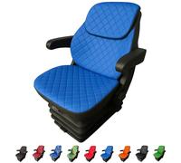 Binbir Trend Set di 3 coprisedili universali resistenti per trattore con poggiatesta, coprisedili per carrello elevatore (pelle blu capitone)