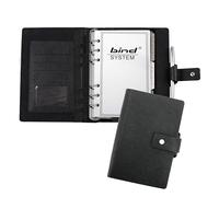 Bind 16800 - Taccuino con meccanismo ad anelli, formato A6, in finta pelle nera, 19 x 13,5 x 2,5 cm, con blocco note a righe