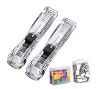 Binder Clamp Stapler, Ergonomic Stationery Tool, 2 Pieces Paper Clip Dispenser Push Stapler, Office Accessory with Smooth Press Design, Paper Fastening Tool with Construction, for Teachers Students