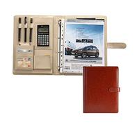 Binder e blocchetto appunti a anello rimovibile, Raccoglitore portadocumenti A4 in similpelle con calcolatrice, multicolore, confezione da 1, 256x336 millimetri(Brown,12 digit calculator)