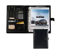 Binder e blocchetto appunti a anello rimovibile, Raccoglitore portadocumenti A4 in similpelle con calcolatrice, multicolore, confezione da 1, 256x336 millimetri(Black,12 digit calculator)