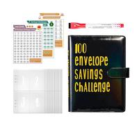 Binder - Libro Di Di Money Saver | Portafoglio Soldi Per Pianificatore Di Bilancio | 100 Buste In Contanti Con Tracker | Fogli Di Budget Chiari Con Pulsante Magnetico Per Le Coppie Uffici