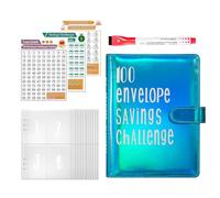 Binder - Libro Di Di Money Saver | Portafoglio Soldi Per Pianificatore Di Bilancio | 100 Buste In Contanti Con Tracker | Fogli Di Budget Chiari Con Pulsante Magnetico Per Le Coppie Uffici