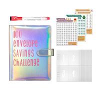 Binder - Libro Di Di Money Saver | Portafoglio Soldi Per Pianificatore Di Bilancio | 100 Buste In Contanti Con Tracker | Fogli Di Budget Chiari Con Pulsante Magnetico Per Le Coppie Uffici