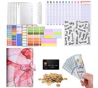 Binder per quaderni in pelle - A6 Organizzatore di budget del legante PU con chiusura della fibbia | Copertina raccoglitore ricaricabili carte, porta penna, entrate, buste, diario viaggio, libro track