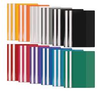 Binditek Confezione da 24 cartelle per progetti A4, in plastica, con copertina trasparente e 2 rebbi, 11 cartelle display multicolore per scuola, ufficio e rapporti