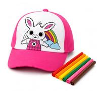 Bing Cappellino da Colorare per Bambini con Visiera Regolabile | Cappello Ufficiale Bing e Sula Personalizzabile | Include 6 Pennarelli per Tessuto | Attività Creativa Educativa | Taglia Unica (Rosa)