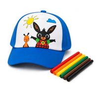 Bing Cappellino da Colorare per Bambini con Visiera Regolabile | Cappello Ufficiale Bing e Sula Personalizzabile | Include 6 Pennarelli per Tessuto | Attività Creativa Educativa | Taglia Unica (Cielo)
