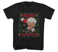 Bing Crosby Maglia Natalizia Nera Manica Corta Stampa Frontale T-Shirt Uomo