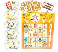 Bingo biblico per bambini e adulti, attività della chiesa della domenica cristiana, set di 24 carte per famiglia, giorno aperto, decorazioni scolastiche vacanze, regali di Pasqua, bomboniere per feste