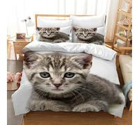 BINGQIAN Set Copripiumino con Stampa Gatto, Set Copripiumino in Tre Pezzi, Set Copripiumino Animato Stampato in 3D, Set Copripiumino per Adulti, 1 Copripiumino + 2 federe (50×75 cm)