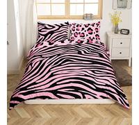 BINGQIAN Set Copripiumino con Stampa Leopardata Viola, Set Copripiumino in Tre Pezzi, Set Copripiumino Animato con Stampa 3D, Set Copripiumino con Stampa Anime + 2 federe (50×75 cm)