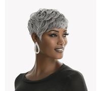 BingSing Parrucche corte grigie per schiena da donna taglio pixie parrucche corte per donne nere parrucca corta grigia Pixie capelli ricci