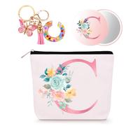 Bingtoo Borsa per il trucco personalizzata con iniziale per donna, Pochette personalizzata, Regalo donna compleanno, Regali natale, C
