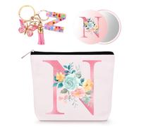 Bingtoo Borsa per il trucco personalizzata con iniziale per donna, Pochette personalizzata, Regalo donna compleanno, Regali natale, N