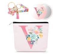 Bingtoo Borsa per il trucco personalizzata con iniziale per donna, Pochette personalizzata, Regalo donna compleanno, Regali natale, V