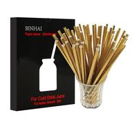 Binhai Cannucce di Carta 100 Pezzi Dorato, Riciclata con imballaggio biodegradabile Bulk cannucce Decorazioni per Tutti i Giorni, per Feste, Matrimoni, Celebrazione, Fai da Te