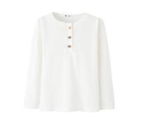 BINIDUCKLING Maglietta Henley a Maniche Lunghe per Bambini e Ragazze, Tinta Unita, con Bottoni 2-7T, Bianco, 2 Anni