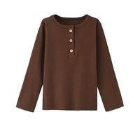 BINIDUCKLING Maglietta Henley a Maniche Lunghe per Bambini e Ragazze, Tinta Unita, con Bottoni 2-7T, Marrone, 7 Anni