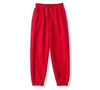 BINIDUCKLING, Pantaloni da jogging per bambini con elastico, Pantaloni jogger unisex per bambini, Pantaloni sportivi lunghi, a tinta unita, 5-12 anni, Colore: rosso, 10-12 Jahre