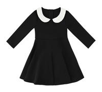 BINIDUCKLING Vestito da bambina con colletto alla Peter Pan e maniche | Vestito da pattinatore svasato casual per bambini per la scuola del partito