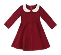BINIDUCKLING Vestito da bambina con colletto alla Peter Pan e maniche | Vestito da pattinatore svasato casual per bambini per la scuola del partito