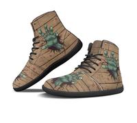 Binienty A piedi nudi Zero Drop Escursionismo Scarpe Impermeabili Uomini High Top Halloween Inverno Stivali PU Pelle Moda Sneakers, Mani di fantasmi del grano del legno, 43 EU