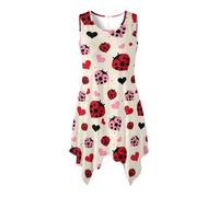 Binienty Abito estivo da donna, ampio, senza maniche, con tasche e orlo a fazzoletto, Love Heart Ladybug, 3XL